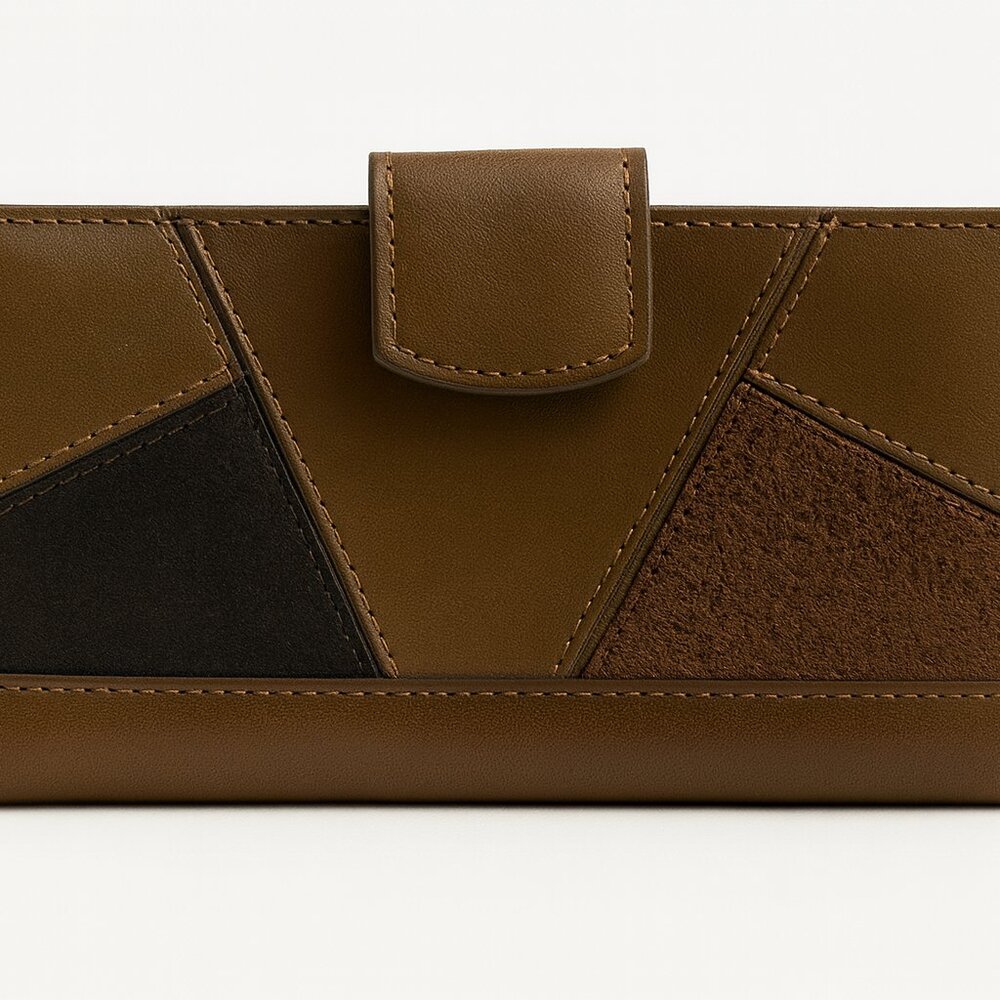 Vintage Style Genuine Leather Wallet – Patchwork Design, Multi-Texture, Preowned
